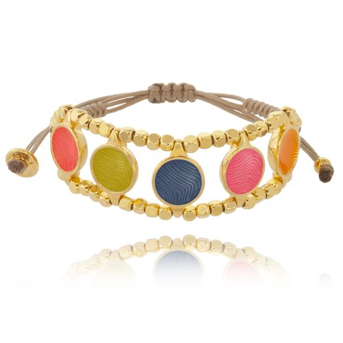 Macrame bracelet with multi color round elements