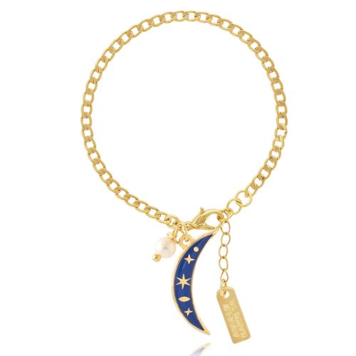 Chain bracelet with enamel moon & freshwater pearl