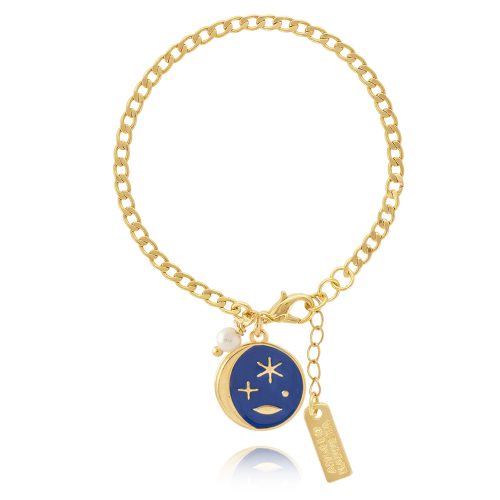 Chain bracelet with round enamel with stars & freshwater