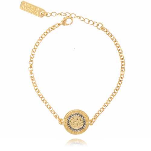 Gold plated bracelet with round element & crystals
