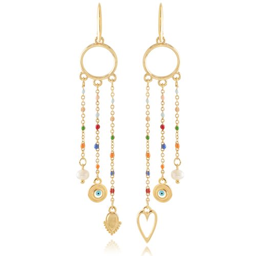 Earrings with multicolor chain & gold hoop