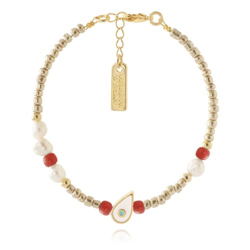 Glass beads bracelet with enamel drop