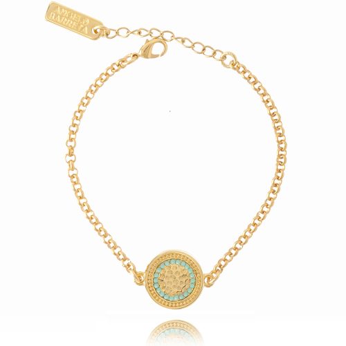 Gold plated bracelet with round element & crystals
