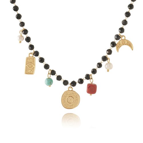 Rosary necklace gold plated evil eyes
