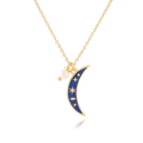 Chain necklace with enamel moon & freshwater pearl