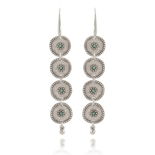 Long earrings with discs and crystals