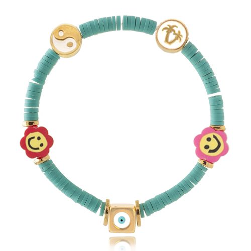 Bracelet with smiley flowers in turquoise color