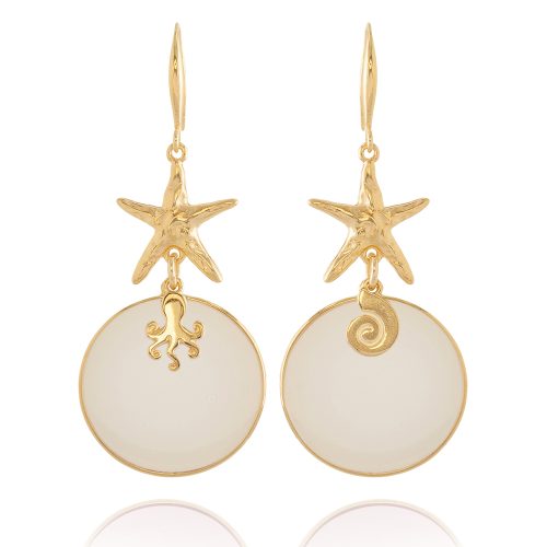 Earrings with gold plated elements of the sea