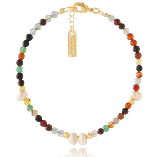 Multi color bracelet semi-precious beads & freshwater pearls