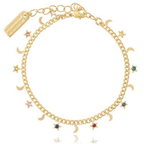Chain bracelet with multi color stars & half moons