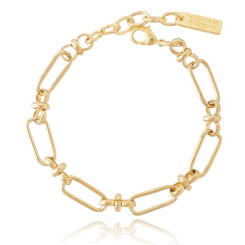 Gold plated chain bracelet with oval thin hoops