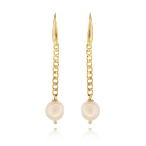 Gold plated chain earrings with freshwater pearls