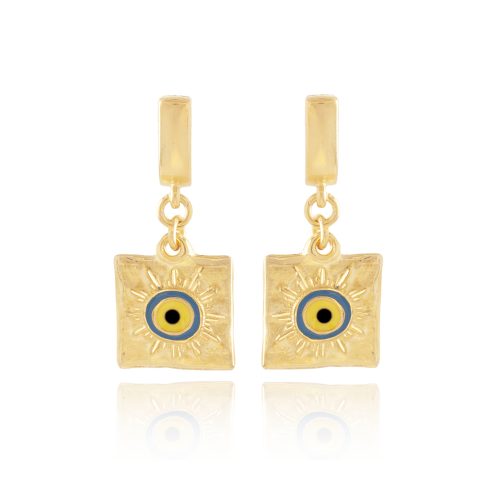 Gold plated squared evil eye earrings