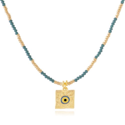 Necklace with squared enamel evil eye