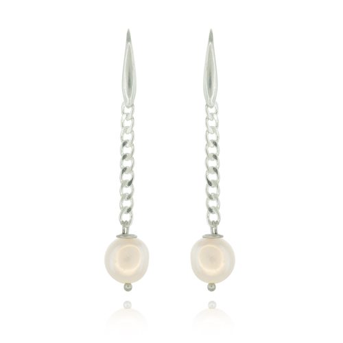 Silver plated chain earrings with freshwater pearls