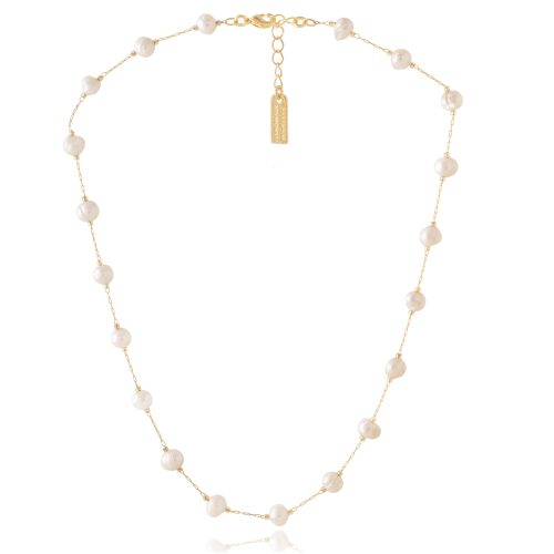 Gold plated chain necklace with pearls
