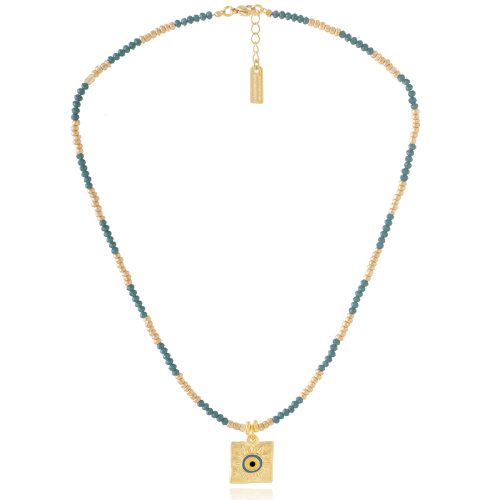 Necklace with squared enamel evil eye