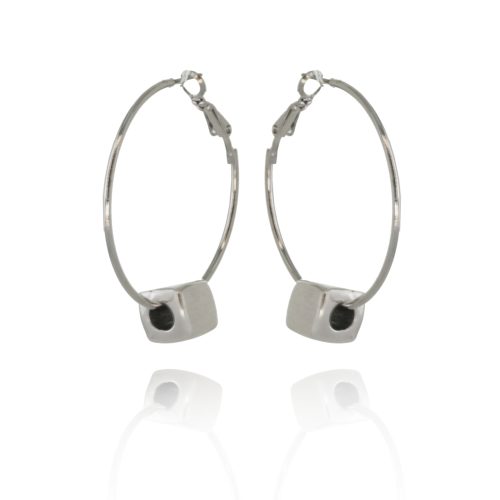 Silver plated hoop earrings with cube