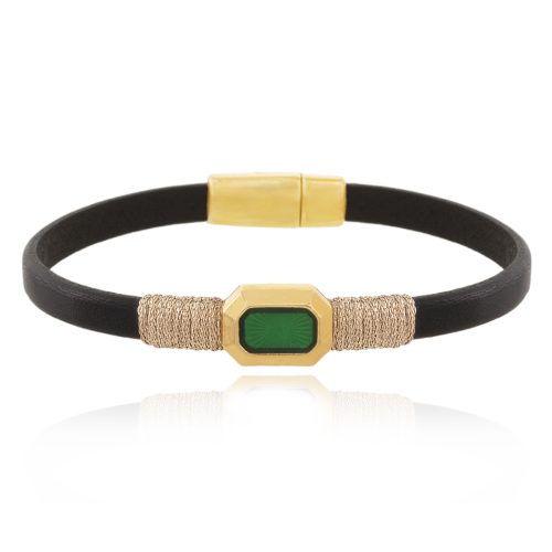 Natural leather bracelet with vitraux & cord