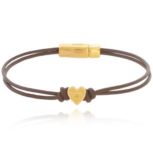 Leather bracelet with gold plated heart