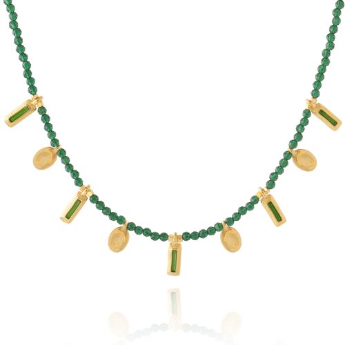 Necklace with glass beads and rectangle enamel elements