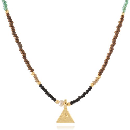 Necklace with glass beads & triangle element