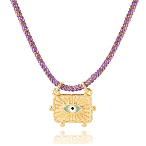 Cord necklace with rectangle evil eye