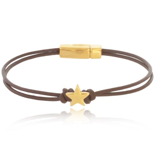 Leather bracelet with gold plated star