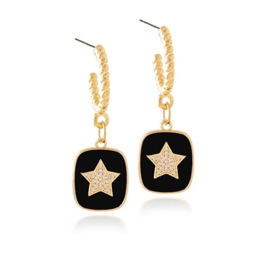 Hoop earrings with enamel & zircon star