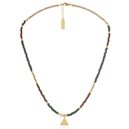 Necklace with glass beads & triangle element