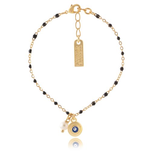 Chain bracelet with enamel evil eye & freshwater pearl