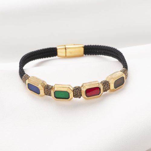 Cord bracelet with multi color vitraux