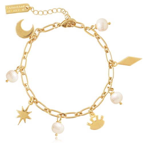 Chain bracelet with gold plated elements & freshwater pearls