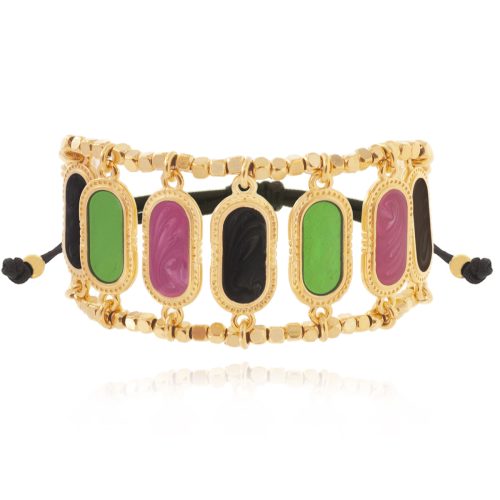 Macrame bracelet with multi colour oval enamel elements