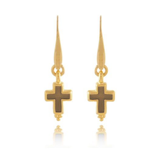 Gold plated earrings with enamel cross