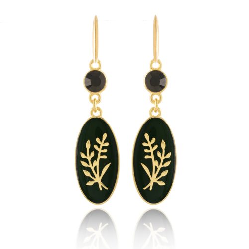 Gold plated earrings with crystal & oval enamel