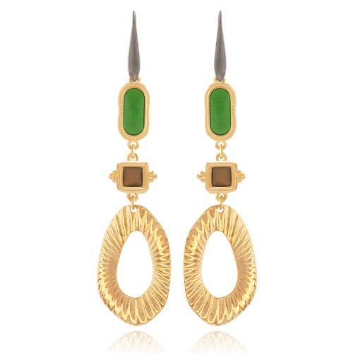 Long earrings with enamel & oval element
