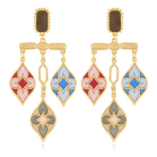 Gold plated large earrings with vitraux drops