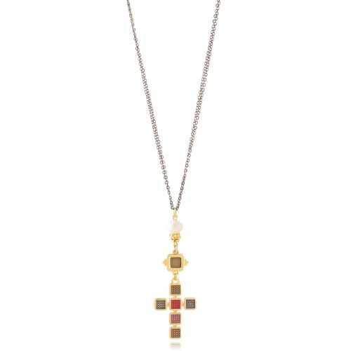 Long necklace with multicolor cross