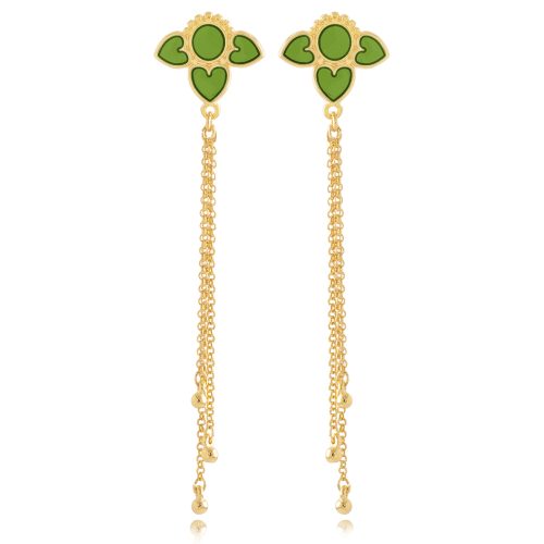 Gold plated earrings with enamel flower & chains