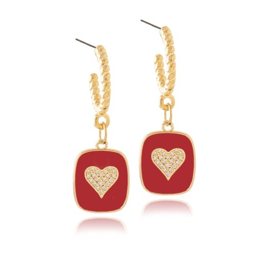 Hoop earrings with enamel & zircon heart