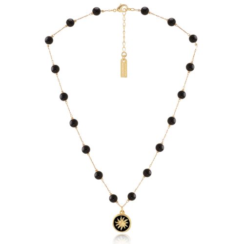 Rosary necklace with semi-precious beads & sun