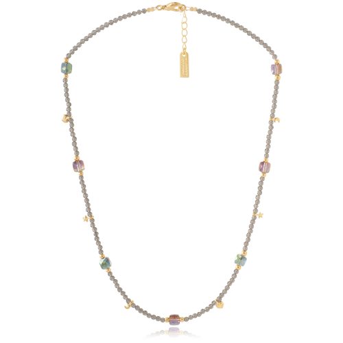 Necklace with iridescent beads & gold plated elements