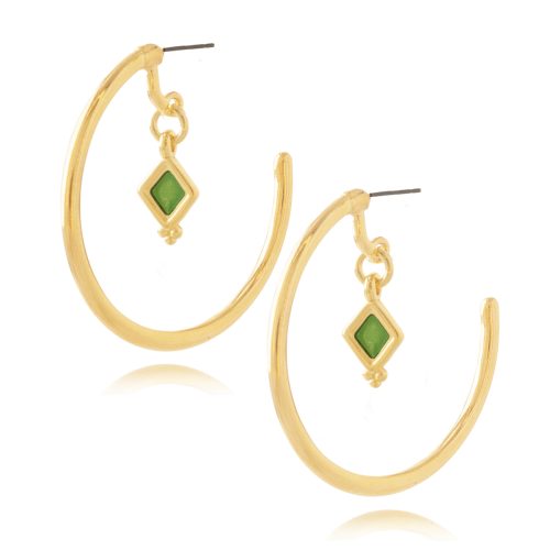Gold plated hoop earrings with enamel element