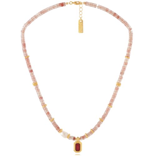 Necklace with semiprecious beads & gold plated vitraux