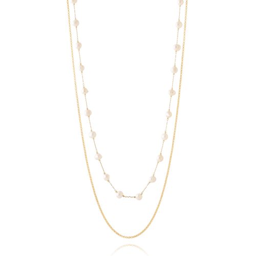 Two rows long necklace with freshwater pearls & chain