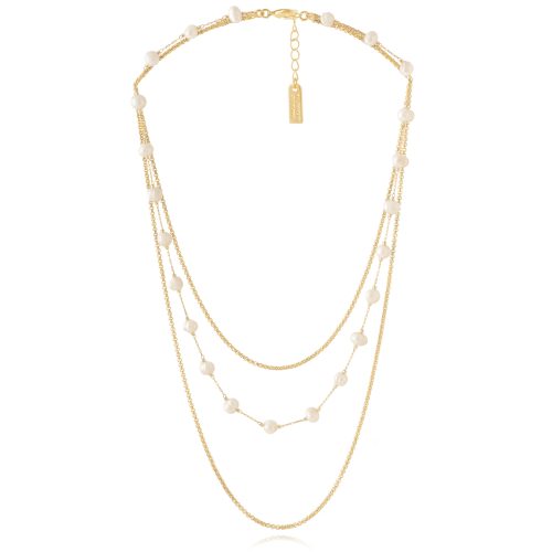 Three rows necklace with freshwater pearls & chains