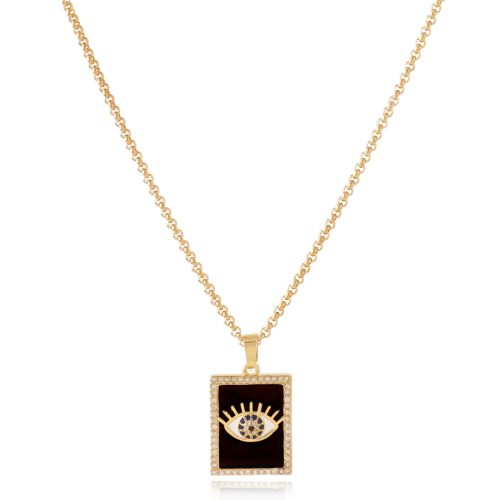 Gold plated necklace with zircon evil eye & enamel
