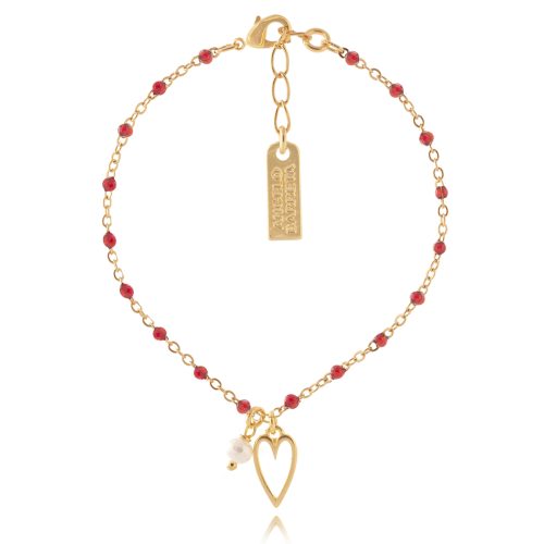 Chain bracelet with red enamel detail & heart