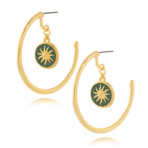Gold plated hoop earrings with enamel sun